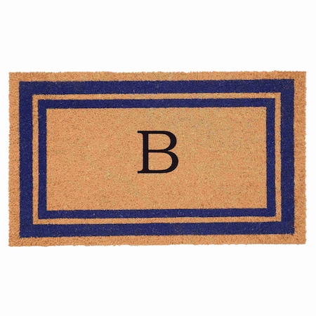 Monogram Door Mat, Natural, Dark Blue, 18 in W x 30 in L